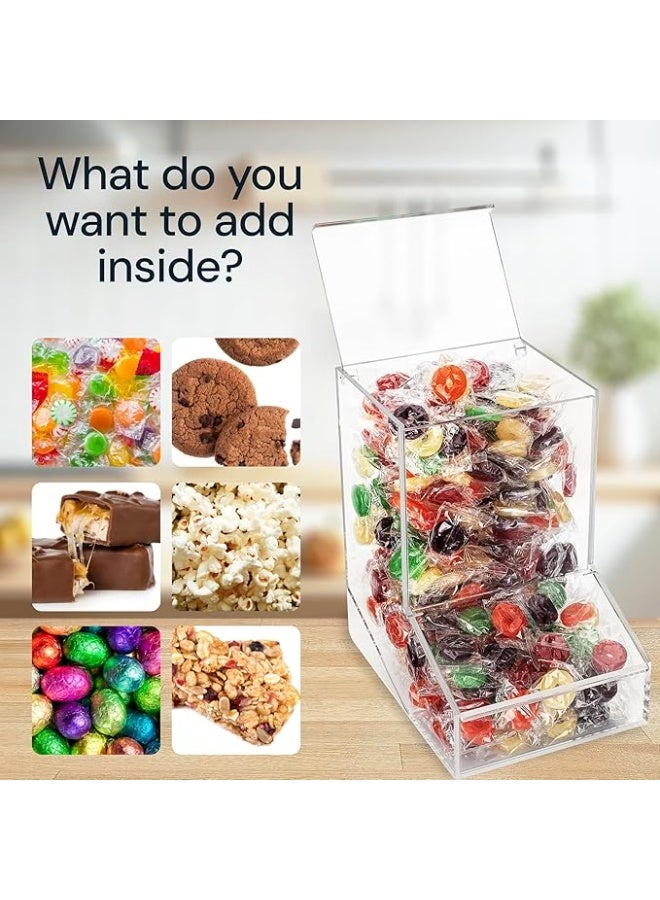 EMAAZZ LLC Clear Acrylic Countertop Snack & Candy Bin – Large Transparent Gravity-Fed Food Dispenser – Elegant Lucite Storage Organizer for Granola Bars, Coffee Pods, and Snacks – Heavy-Duty Retail Display Box with Front Access Lid - Image 4